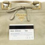 PRADA Logo Ribon Leather 2WAY Tote Bag Hand Bag Beige Gold HDW BN2245 Used - 图片 24