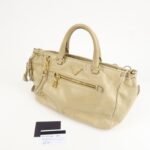 PRADA Triangle Logo VITELLOSHINE Leather 2Way Bag Beige BN1921 - 图片 24
