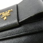PRADA Saffiano Leather Flap Bi-Fold Long Wallet Black Gold 1MH132 Used - 图片 13