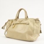 PRADA Triangle Logo VITELLOSHINE Leather 2Way Bag Beige BN1921 - 图片 3