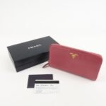 PRADA Logo Saffiano Leather Round Zippy Long Wallet Pink 1M0506 Used - 图片 23