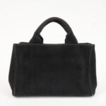 PRADA Logo Canapa Mini Canvas Tote Bag Hand Bag Black BN2439 Used - 图片 2