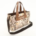 MIU MIU Leather Canvas 2Way Hand Bag Tote Bag Brown Pink 5BA085 Used - 图片 4