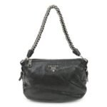 PRADA Logo Leather Chain Shoulder Bag Hand Bag Black BR4370 Used