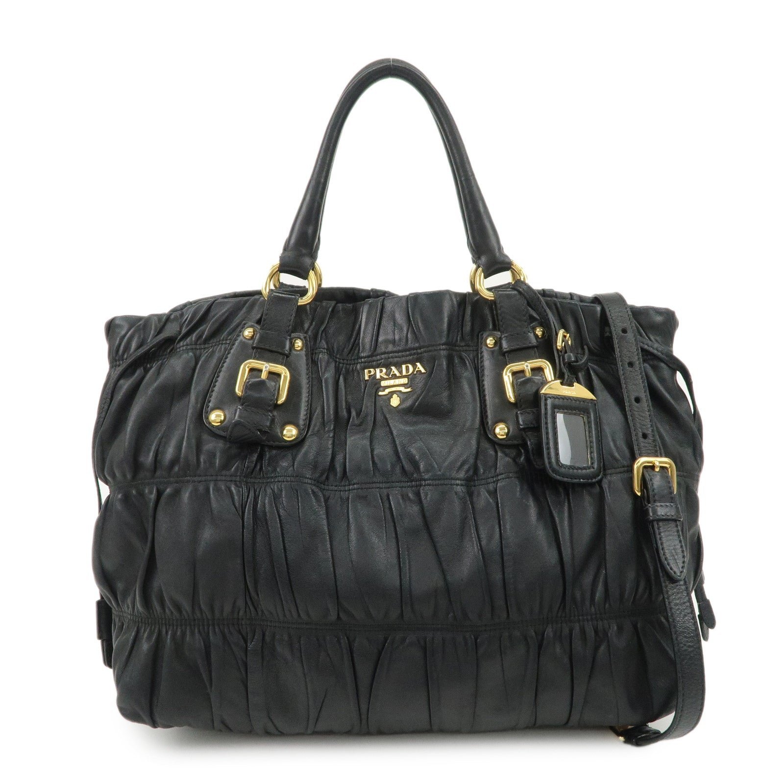 PRADA Leather 2WAY Bag Hand Bag Shoulder Bag Black BN1788