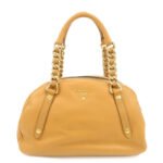 PRADA Logo Leather Chain Shoulder Bag Boston Bag Hand Bag Camel BL0692 Used
