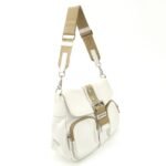 PRADA Triangle Logo Leather Nylon Shoulder Bag White Beige - 图片 4