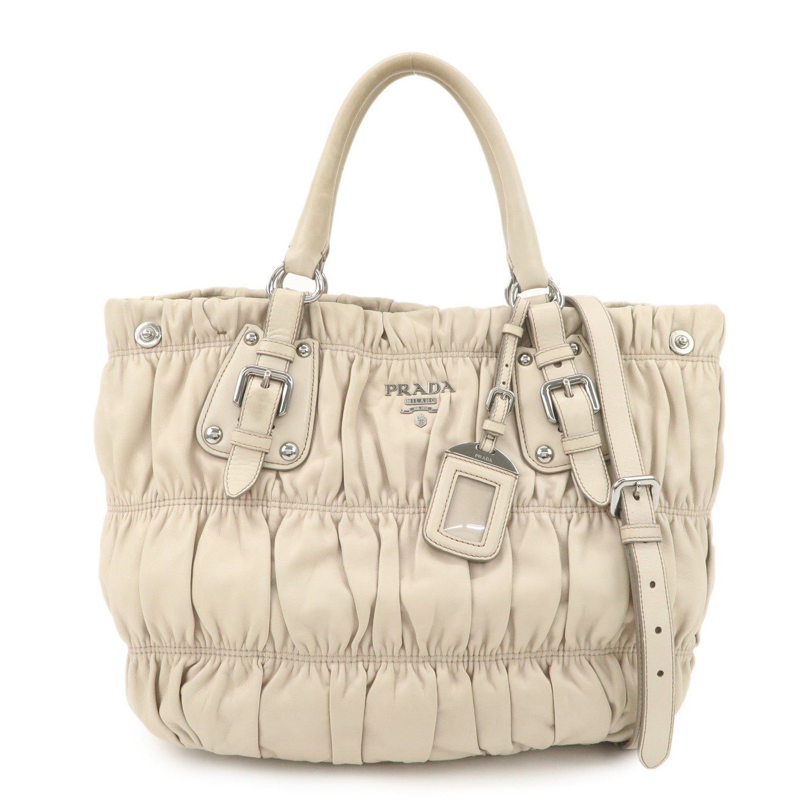 1lcYl15iKBllkfbxcM8ruYga4QdIOnU27 PRADA Leather 2WAY Bag Hand Bag Shoulder Bag Ivory BN1789 - 图片 1