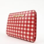 MIU MIU Logo Leather Bi-fold Compact Wallet Red 5MV204 Used - 图片 3