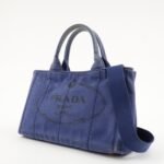 PRADA Logo Canapa Canvas 2Way Tote Bag Hand Bag Navy B2642B Used - 图片 3