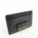 MIU MIU Leather Ribbon Card Case Black Gold Hardware 5MC208 Used - 图片 4