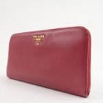 PRADA Logo Saffiano Leather Round Zippy Long Wallet Pink 1M0506 Used - 图片 3