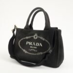 PRADA Canapa Mini Canvas 2Way Hand Bag Tote Bag Black 1BG439 Used - 图片 3