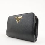 PRADA Saffiano Leather Bi-Fold Wallet Black Red Gold 1ML018 Used - 图片 3