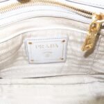 PRADA Logo Ribon Leather 2WAY Tote Bag Hand Bag Beige Gold HDW BN2245 Used - 图片 23