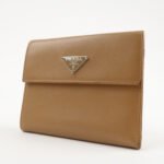 PRADA Triangle Logo Saffiano Leather Trifold Wallet Brown Used - 图片 3