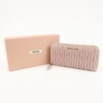 MIU MIU Matelasse Leather Round Zipper Long Wallet Pink Beige Used - 图片 24