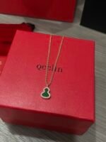 Wulu small necklace in 18K rose gold set with jade and diamonds - 图片 4