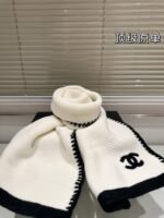 Chanel Cashmere Silk CC Knitted Scarf White - 图片 3
