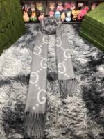 GG cashmere lamé jacquard scarf grey - 图片 3