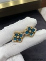 OPERA TULLE YELLOW GOLD BUTTON EARRINGS WITH BLUE ENAMELED ELEMENT - 图片 7