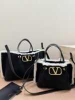 Valentino Suede Lambswool Tote Bag black